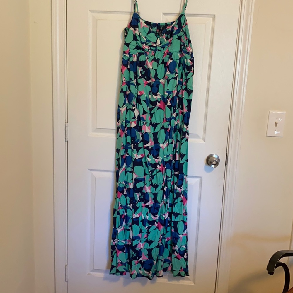GAP Navy, Teal & Pink Leaf-Print Maxi Dress